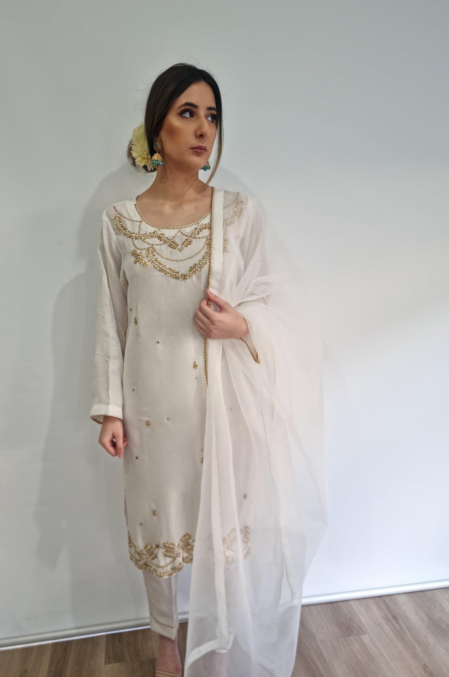 White Pakistani Light Raw Silk Shalwar Pant