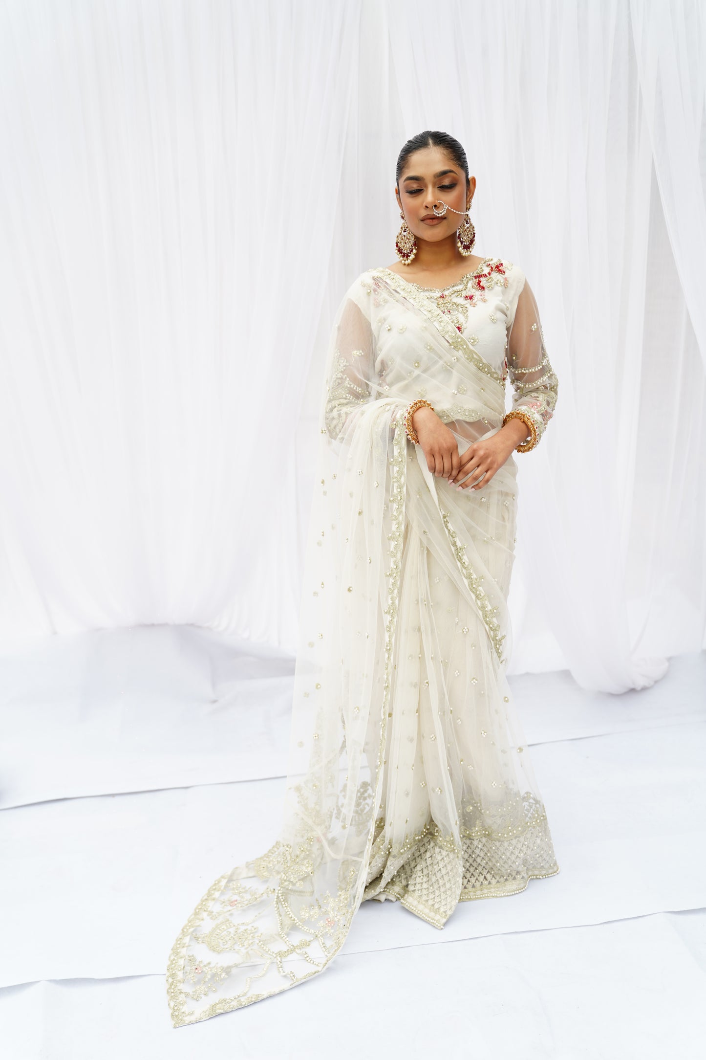 White Rose Saree- Gardenia Collection Formal wear: Pakistani Designer Pret Wear