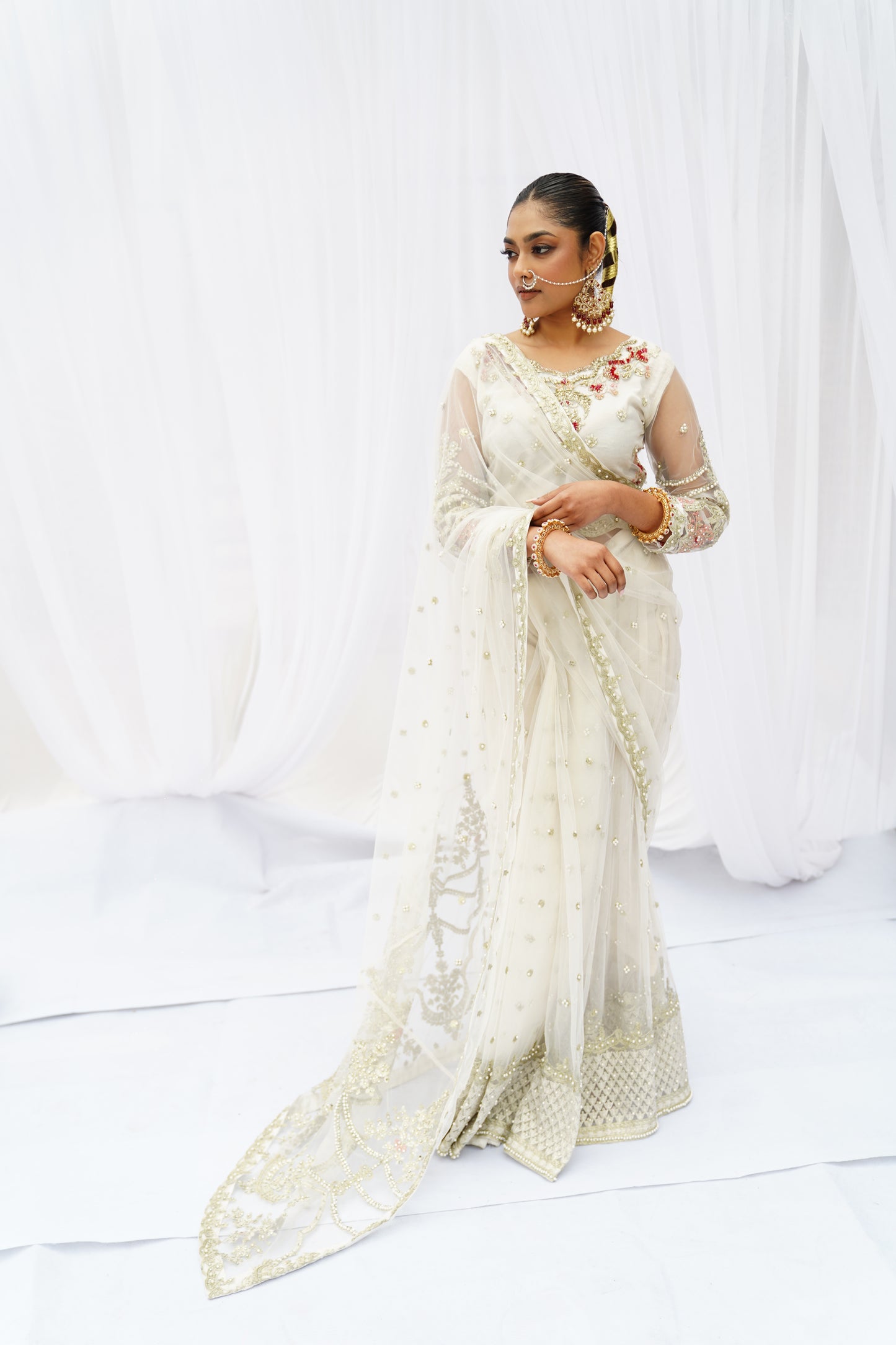 White Rose Saree- Gardenia Collection Formal wear: Pakistani Designer Pret Wear