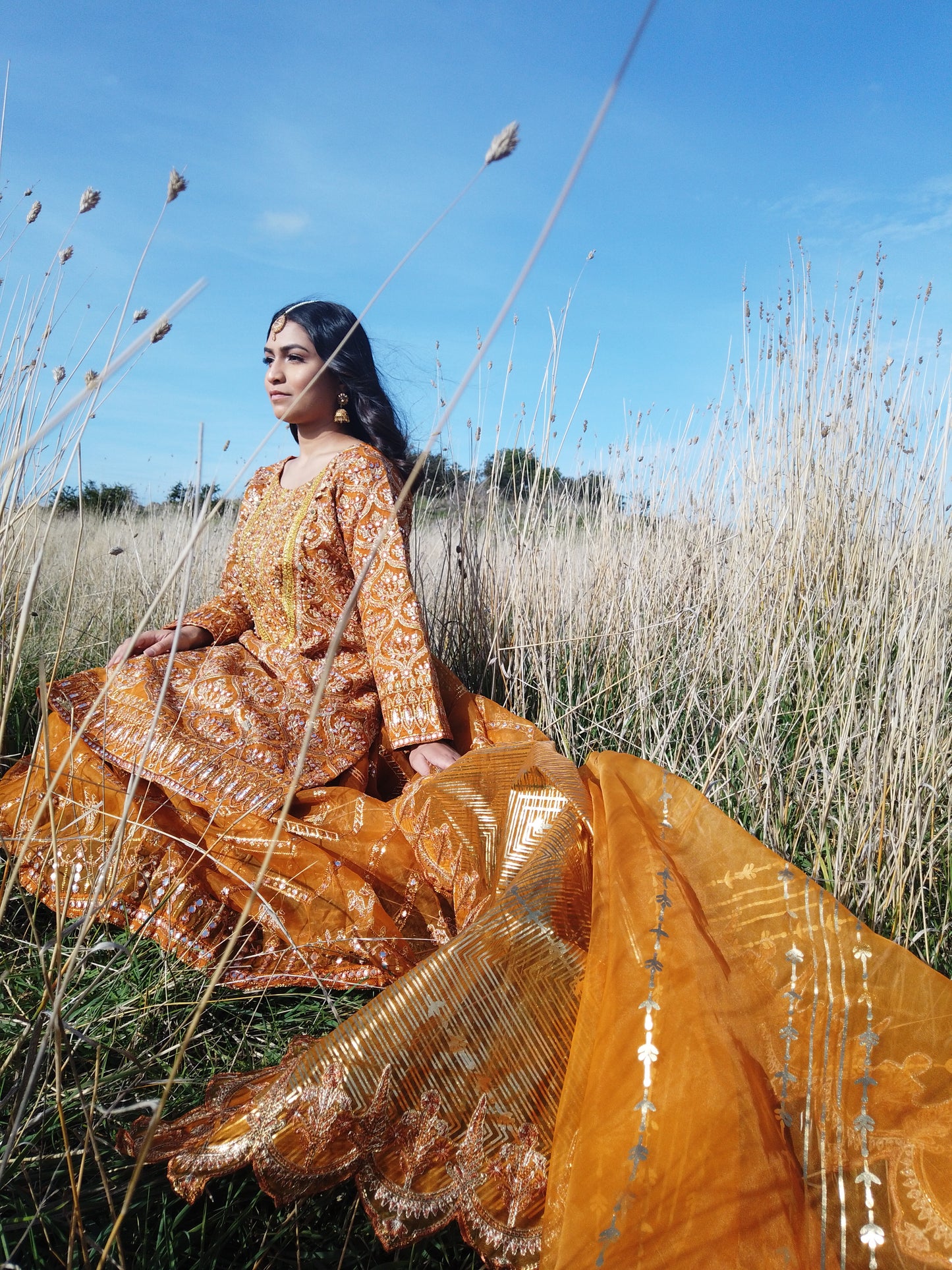 SOLD OUT Marigold - Gardenia Collection Formal wear: Pakistani Designer Pret Wear Lehngha Mustard Mayoun Mehndi